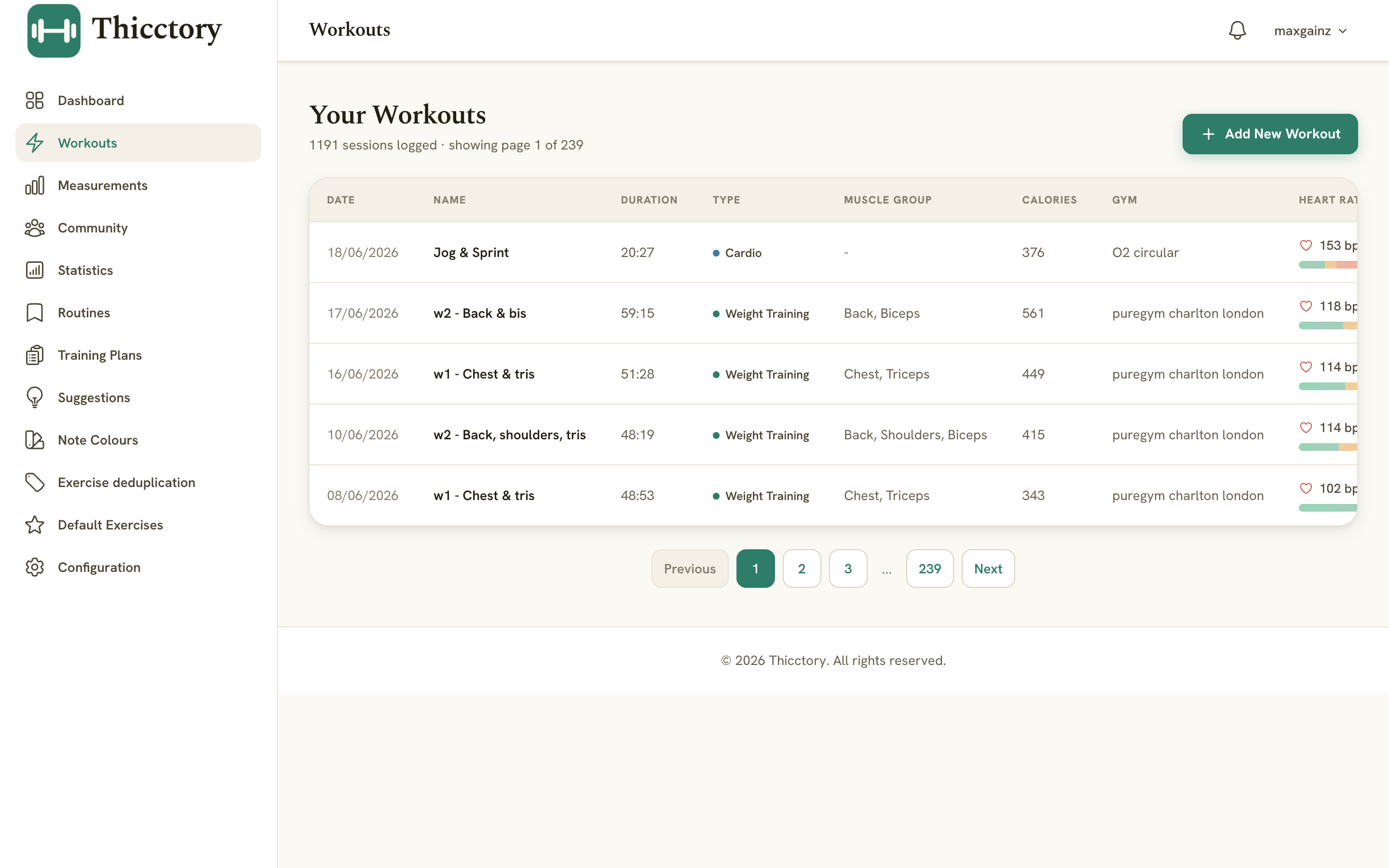 Workout Tracking